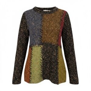 Cato Multicolor Patchwork 90’s Y2K Grunge Knit Sweater Size Small Mock Neck